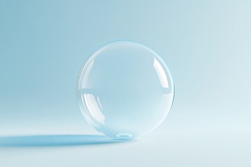 Clear glass sphere sits on a light blue surface