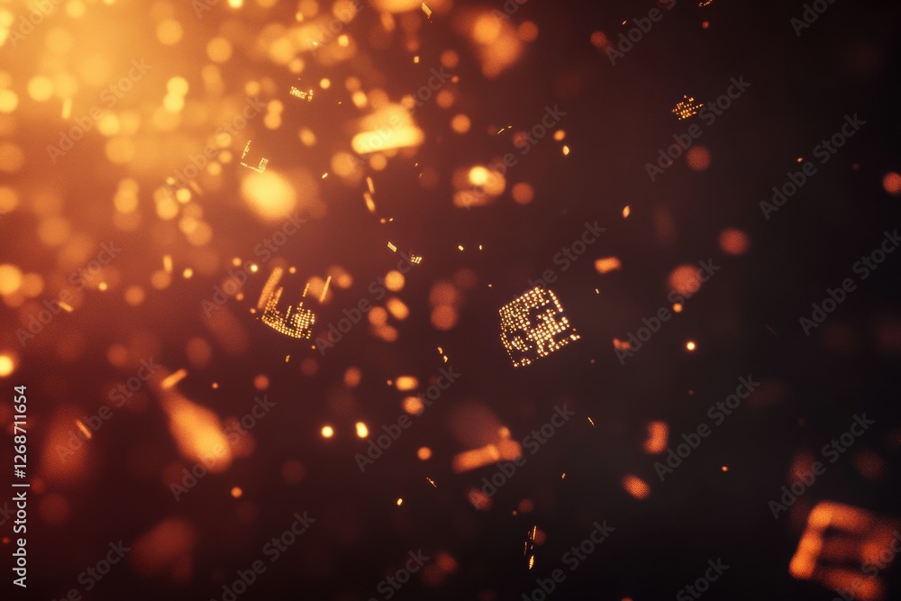 Poster flashes of light illuminate floating particles in a dark environment, creating a mesmerizing visual 