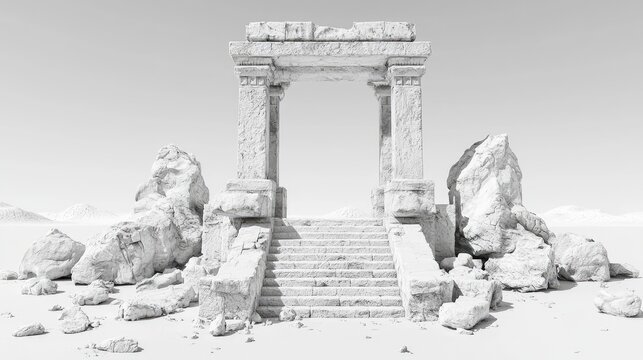 Ruined ancient archway in a desert landscape. Possible use Stock photo for travel, history, or fantasy themes