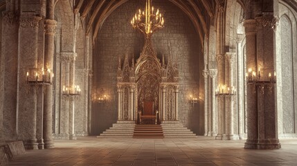 Obraz premium Majestic Medieval Throne Room with Elaborate Architecture and Lighting