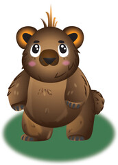 Adorable cartoon bear cub with big eyes and soft shading, perfect for kids' projects, books, prints, and use as a sticker.