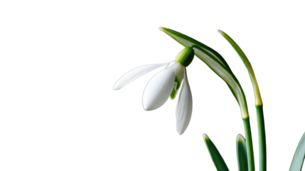 Single snowdrop blooming with transparent background