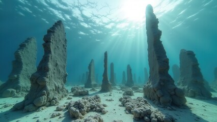 Stunning limestone rock formations rising from clear turquoise ocean water	
