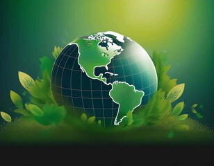 world environment day poster. green plant and globe.