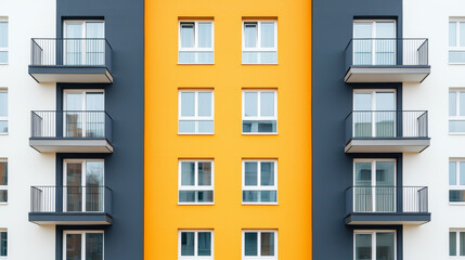 Apartment building bright facade creates vibrant, modern urban scene