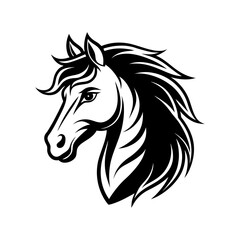 Elegant Black and White Horse Head Silhouette Vector Illustration