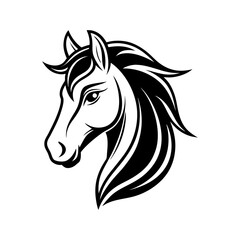 Elegant Black and White Horse Head Silhouette Vector Illustration