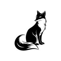 Elegant Sitting Fox Silhouette Vector Illustration in Black and White