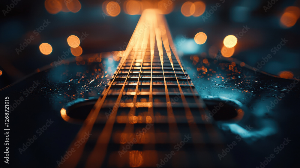 Poster capturing the vibrant movement of a guitar string with dynamic elegance and detail