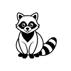 Cute Raccoon Silhouette Logo, Black and White Vector Illustration