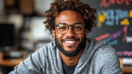 Obraz premium Happy Smiling Man Portrait Glasses Casual Style male face hair grey 