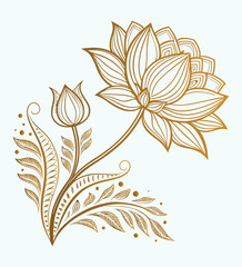 Elegant golden lotus flower, intricate floral design, delicate line art, botanical illustration.