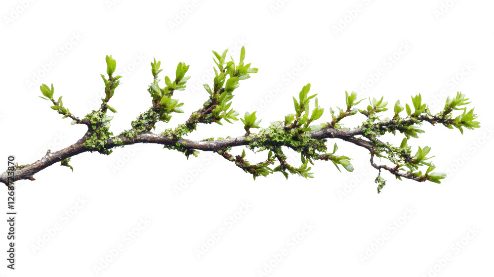 Poster tree branch showing new spring growth on transparent background