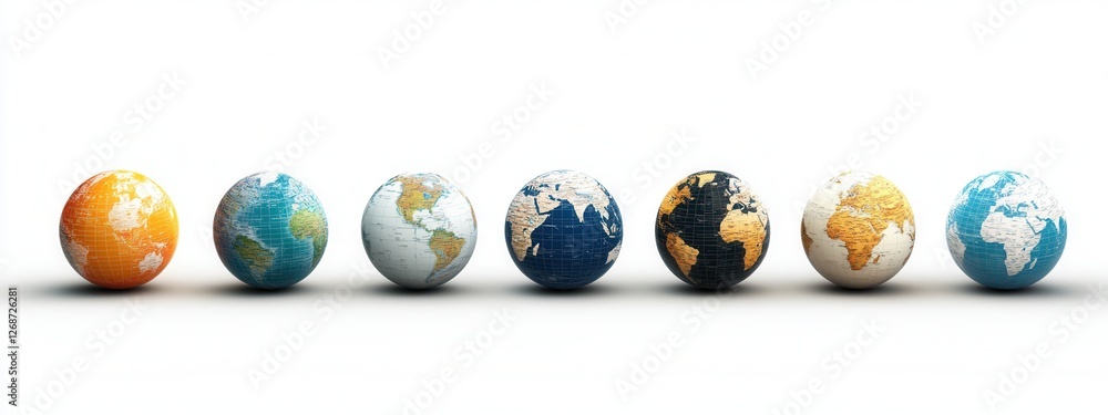 Wall mural colorful earth globes representing diversity and variation in geographic features and design