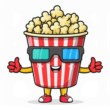 recommend clip art: Popcorn with 3d glasses movie cinema glasses cartoon mascot illustration