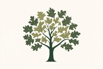 Stylized oak tree illustration, nature, design, white background, logo