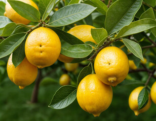Lemons on the tree in a sunny daylight