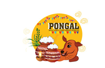Happy Pongal festival of Tamil Nadu India for card, banner background.