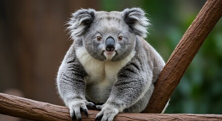 Naklejka premium Close-up of a relaxed koala resting on a branch.