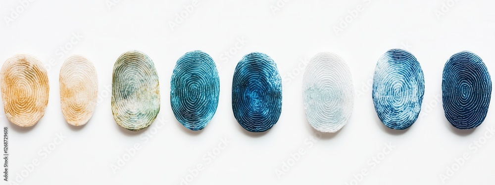 Poster colorful fingerprint patterns on white background artistic and abstract design variation