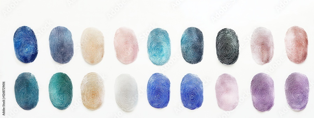 Poster colorful fingerprint patterns on white background for creative art and design projects