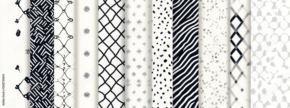 Poster eight unique black and white pattern textures for graphic design and artistic projects