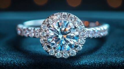 Fototapeta premium Sparkling diamond ring showcases elegance and luxury on a velvet surface