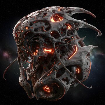 Futuristic Alien Structure with Intricate Details and Glowing Orange Lights