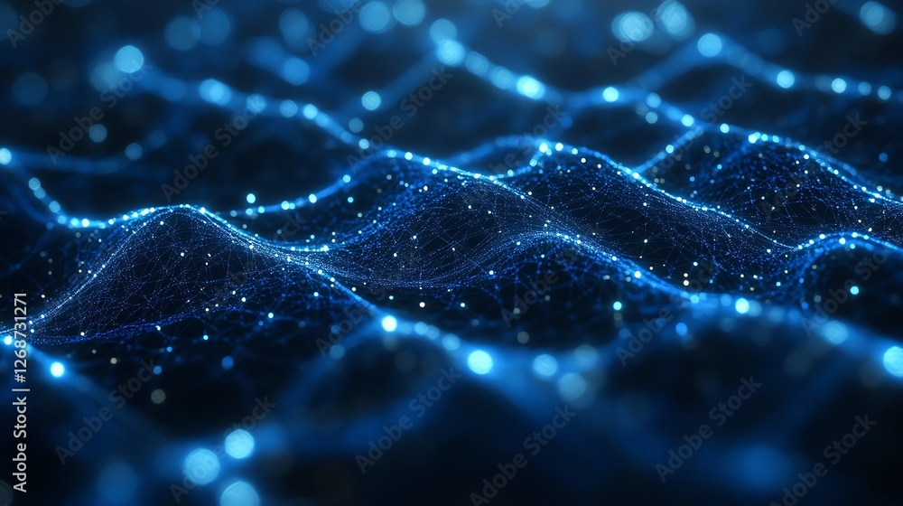 Poster abstract blue digital wave background texture 3d data dots dark mesh