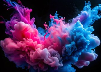 Obraz premium Abstract Pink Blue Cloud Ink Splash Double Exposure - Creative Fluid Texture Background