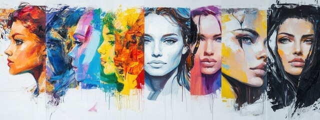 Colorful Artistic Portraits of Women Showcasing Diversity in Expressions and Styles