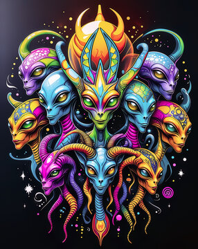Extraterrestrial Gang of Guardians Colorful Illustration