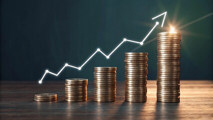 Growing Wealth, Stacked Coins with Financial Growth Chart