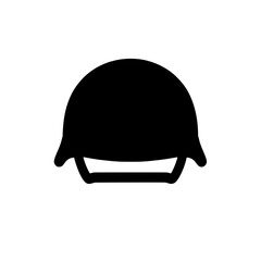 Military Helmet Icon: A stark, minimalist icon depicting a classic military helmet, ideal for military-themed designs, websites, or apps.  The strong.