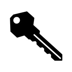 Key Icon: A simple and minimalist black key icon, perfect for use in website design, app development, or presentations. This versatile graphic signifies security, access, and unlock.  