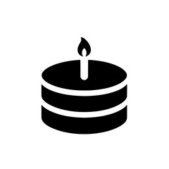 Birthday Cake Icon:  A simple yet striking black and white icon of a birthday cake with a single candle, perfect for web design, social media, or any celebration-themed project. 