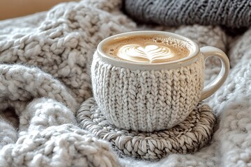 cup of coffee and knitting needles