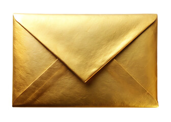 Open gold envelope with a glossy finish and triangular flap, perfect for delivering important or celebratory messages. Isolated on transparent background, png.
