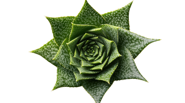 Spiral aloe vera plant isolated on transparent background showing intricate pattern
