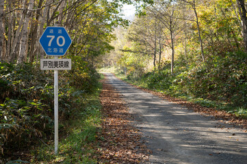 北海道道70号のヘキサ標識とダート道