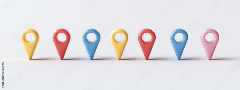 Poster colorful location markers on a white background for navigation and directional contexts