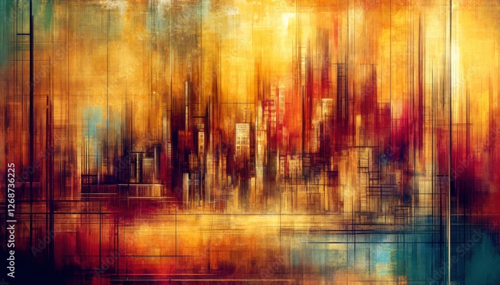 Poster bright colorful lines and stars create an abstract light pattern