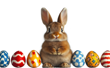 Rabbit and Easter eggs with transparent background, perfect for editing projects