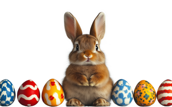 Rabbit and Easter eggs with transparent background, perfect for editing projects