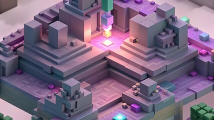 Abstract Low-Poly Structure with Glowing Core