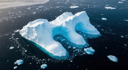 Majestic Iceberg Floating in Dark Ocean Waters Under Bright Sunlight