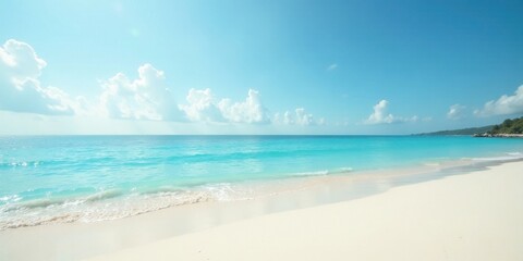 Obraz premium Serene Coastal Scene Azure Waters Meet Pristine White Sands Under a Summer Sky
