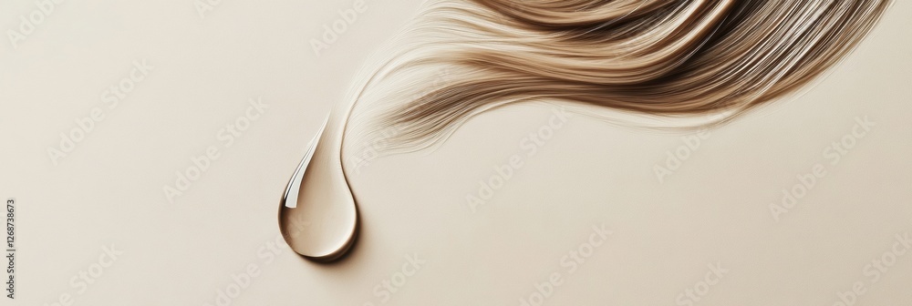 Poster drop of liquid causing damage to hair strand on neutral background during bright lighting. generativ