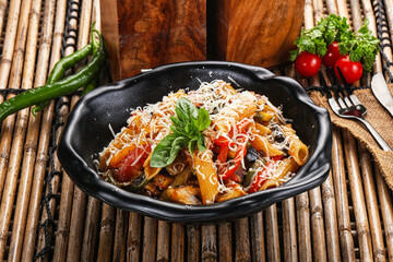 Vegetarian pasta penne with mushroom