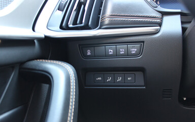 Traction Control, Parking Assistant And Seats Settings Buttons On A Panel Inside Luxury Car
